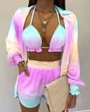 GETADME 보헤미안 여성 3피스 세트 여름 신상품 여성 의류 섹시 3피스 슈트 비치 패션 반바지 슈트 캐주얼 편안함