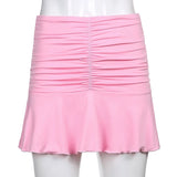 GETADME 2025 Sexy Two-piece Solid Color Mini Skirt Female Sexy V-neck Crop Top + Elastic Waist Short Skirt Suit Harajuku Y2k Summer Suit