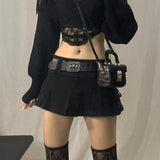 Jupe courte gothique pastel taille basse GETADME, noire, à poches et patchwork, style trapèze, look vintage Harajuku streetwear y2k