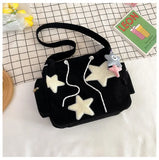 GETADME Niche Design Handbag Star Female Student Large Capacity Commuting Tote Corduroy Shoulder Crossbody Bag 2025 New