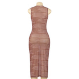GETADME 2025 Summer New Sleeveless Round Neck Sexy Mesh Letter Printed Perspective Dress