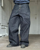 GETADME Japanese Raw Denim Loose Fit Jeans Classic Unwashed Cotton Workwear Baggy Trousers for Men