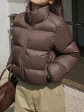 Getadme - Doudounes en coton pour femmes, parkas courtes vintage, vestes chaudes et rembourrées pour l'automne et l'hiver, manteau décontracté et tendance à col montant