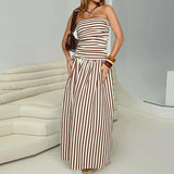 GETADME Casual Strapless Elastic Pleated A-line Maxi Dress Sleeveless Summer Bodycon Clubwear Elegant Party Comfortable 2025 Dresses