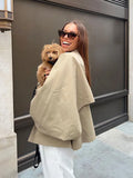 Women Khaki Cloak Lantern Sleeve Coat Turn Down Collar Short Coat Vintage Lapel Button Accessories Chic Cape Coat Fashion 2023