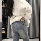 GETADME Retro Light Blue Micro Flare Jeans Women Korean Vintage Streetwear Slim Fit Lady Elastic Hight Waist Thin Baggy Denim Pants