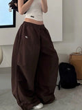 GETADME 2026 Summer Pattern Embroidered Parachute Sweatpants Y2k American Women's Loose Pleated Hip Hop Loose Wide Leg Jogger Pants