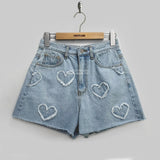 GETADME Korean Summer Y2K High Waist Jorts LOVE Heart Shaped Pattern Women's Denim Shorts Casual Jeans Chic Straight Washed Hot Pants