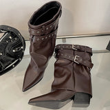 GETADME Fashion Pointed Toe Women Western Ankle Boots Elegant Thick Heels Shoes Laides Belt Buckle Short Booties Zapatos Mujer