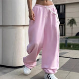 GETADME 2025 Casual Women's High Waist Pockets Solid Color Loose Fashion Sweaterpants Autumn Spring Drawstring Trousers Clubwear
