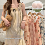 GETADME Summer Ladies Nightgown Halter Nightgown Nightgown Women Summer Vest Nightgown with Bra Pads Can Be Worn Outside Home Wear