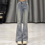 GETADME Retro Light Blue Micro Flare Jeans Women Korean Vintage Streetwear Slim Fit Lady Elastic Hight Waist Thin Baggy Denim Pants
