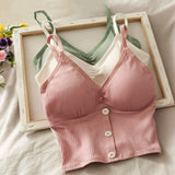 GETADME Women Knitted Tank Top Strap Vest Female Knitting Crop Top Chest Wrap Pure Cotton Underwear  Camisoles