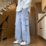 GETADME Autumn New Men's Loose Jeans Multi-pocket Work-wearing Jeans Street Hip-hop Straight Wide-leg Pants Baggy Dance Pants