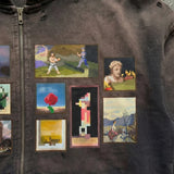 GETADME Y2K Retro Brown Washed Hoodie Pixel Paint Print Gallery Zipper Sweatshirt Trendy Distressed Streetwear Unisex Oversize Clothing