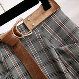GETADME Plaid Vantage High Waist A-line Loose With Belt Pocket Women's Skirt Korean Fashion Mid-Calf Long Skirts For Women 2025 Spring