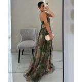 GETADME Sexy Hollow Out Party Dress, Women Summer Loungewear Fashion Printing Maxi Dress, Sleeveless Lace-Up Ladies Dress Vestido