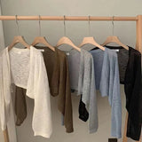 GETADME Gilet court en soie glacée, fin et uni, protection solaire, pour femmes et filles, style décontracté d'été, manches longues.