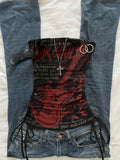 GETADME Women's casual retro drawstring front cut vest, suitable for Y2K and guitar prints in spring and summer