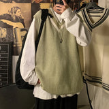 GETADME 가을 겨울 V넥 니트 스웨터 조끼 남성 오버사이즈 루즈핏 슬리브리스 풀오버 탑 2025 남성 한국식 따뜻한 스웨터 탱크 탑 