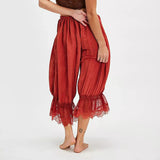 GETADME Women's Y2K Loose Fit Bloomers Cropped Pants Drawstring High Waist Floral Lace Patchwork Calf-Length Lantern Trousers