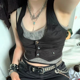 GETADME 90년대 00년대 빈티지 조끼 펑크 스타일 탱크탑 Y2K 에스테틱 페어리코어 그런지 버튼업 V넥 스키니 코르셋 스트리트웨어