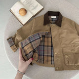 GETADME 2025 UNITIM Spring Autumn Kids Boys Jacket Plaid Spliced Pocket Long Sleeve Toddler Boys Outerwears Coat Children Boys Jacket