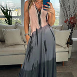 GETADME New Casual V Neck Tie Dye Printing Ladies Sleeveless A Line Comfortable Maxi Dresses Summer Beach Party Vestidos 2025