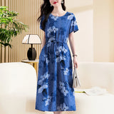GETADME Summer Half Sleeve Print Long Plus size Dress For Women 2025 New Casual O-Neck High Waist Slim Ladies Maxi Dresses