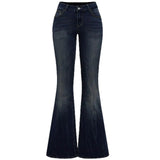 GETADME Jeans Flare Pants Women Vintage Boot Cut Embroidery Pockets Rhinestone Washed Female Distressed Denims Trousers Streetwear