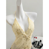 GETADME Women's Lace Camisole Tank Tops, Cream Halter Stretch Crop Dressy Tops for Date and Evening Events