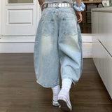 GETADME 2025 Summer Sexy Vintage Style Harajuku Blue Jeans Women's Y2K Punk Street Baggy Denim Trouser Casual Mop Calf Length Pants