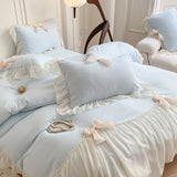 GETADME 3pcs White Bedding set ruffles Duvet Cover Set (1*Duvet Cover + 2*Pillowcase, Without Core)for bedroom guest room