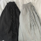 GETADME Y2K 사이드 아이릿 스웨트 팬츠 레이스업 드로스트링 팬츠 스트리트웨어 여성 한국 팝 의류 트렌드 하라주쿠 클래식 배기 팬츠