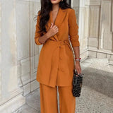 Getadme Women Two Piece Set Autumn Fashion Solid Lapel Long Sleeves Blazer Casual Loose With Pockets Pants Sets High Streetwear