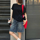 GETADME Spring Summer Women Casual Denim Shorts Fashion Female Wide Leg Short Jeans Knee Lenght Denim Pant Women High Waist Shorts Girls
