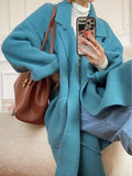 Getadme-Autumn Winter Cardigan Women Korean Fashion Knitted Sweater Female Elegant Loose Long Knitwear Coat Lady Vintage Lapel Cardigans