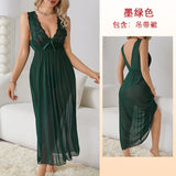 GETADME Sexy Pajamas Long Nightgown Home Wear Fashion Lace Dress For Women Deep V Sleepwear Chiffon Nightdress Wedding Night Clothes