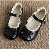 GETADME Women's Fashion Single Shoes Spring New Round Head Shallow Mouth Butterfly Knot Metal Buckle Soft Sole Non-slip Flat Shoes