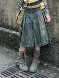 Getadme-Women 2000s Harajuku Fashion Jean Midi Skirt Denim Midi Pleated A-line Skirts Dark Academia Y2k Preppy Japanese Grunge Gyaru New