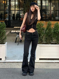 GETADME Low Waist Vintage Stripe Flare Jeans Women Casual Patterned Slimming Bell Bottom Trousers Faionable Cotton Stretch Denim Pants