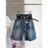 GETADME American Retro Wide Leg Denim Shorts Women Summer High Waist Loose Slim Straight Cut Mid Length Pants Low Waist China Origin