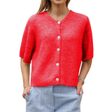 GETADME Lamuusaa y2k Sweaters 2000s Clothes Solid Color Round Neck Single Breasted Short Sleeve Cardigan Tops for Women Streetwear