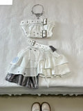 GETADME 2025 Vintage Summer Elegant Y2K Woman 2 Piece Sets Punk Gothic Strapless Crop Tops +High Waist Ruffle Skirt Female Party Outfits