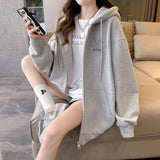 GETADME Women Embroidery Print Sporty Chic Hoodies Casual Zip Up Long Sleeve Loose Jacket Coats Harajuku Hooded Sweatshirts Streetwear