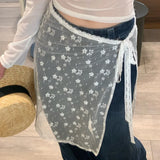 GETADME Korean Fashion Lace Irregular Skirt Curtain White Flowers Lace Mesh Halfbody Skirt Women Summer Bottoms Jeans Decorative Hemline