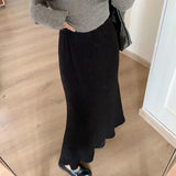 GETADME Xpqbb Lazy Style High Waist Long Skirt Women Vintage Brown Fold Slim Fit Mermaid Skirts Female Elegant Streetwear Midi Skirts