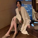 white Long Cardigan for women 2023 winter clothes Knitted fluffy long sleeve Cashmere sweater coat clotkorean style warm vintage