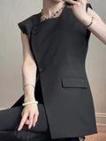 GETADME French 2025 Black Suit Vest Summer Hot Style Young Commuter Design Split Sleeveless Top  roupas femininas