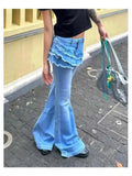 GETADME Pantalon trompette en jean évasé style shôjo deux pièces patchwork Y2K, inspiré de la mode japonaise des années 2000 et des pantalons Abi à pattes d'éléphant.